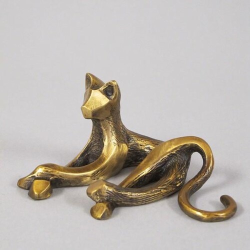 Bronze Kitty Cat Animal Sculpture Desk Buddy by Laurel Peterson Gregory