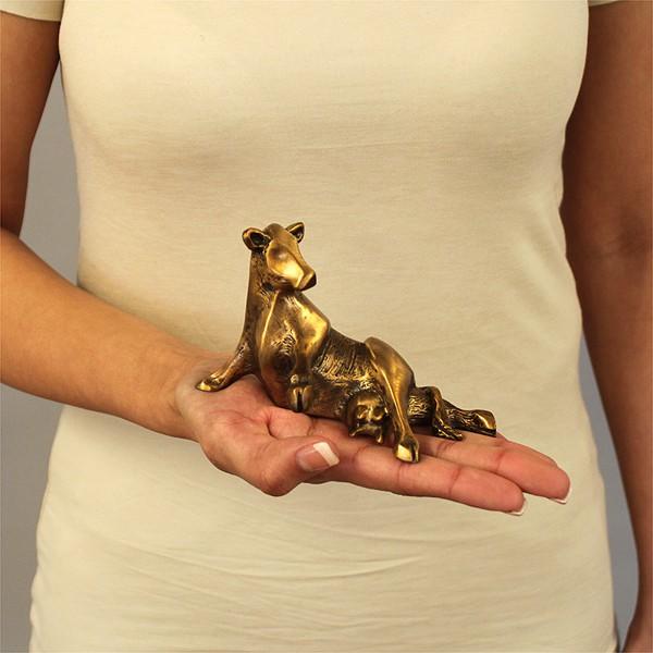 Bronze Cow Desk Buddy Animal Sculpture in Hand by Laurel Peterson Gregory
