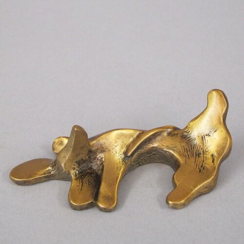 Bronze Desk Buddy Belly Up Dachshund Sculpture by Laurel Peterson Gregory