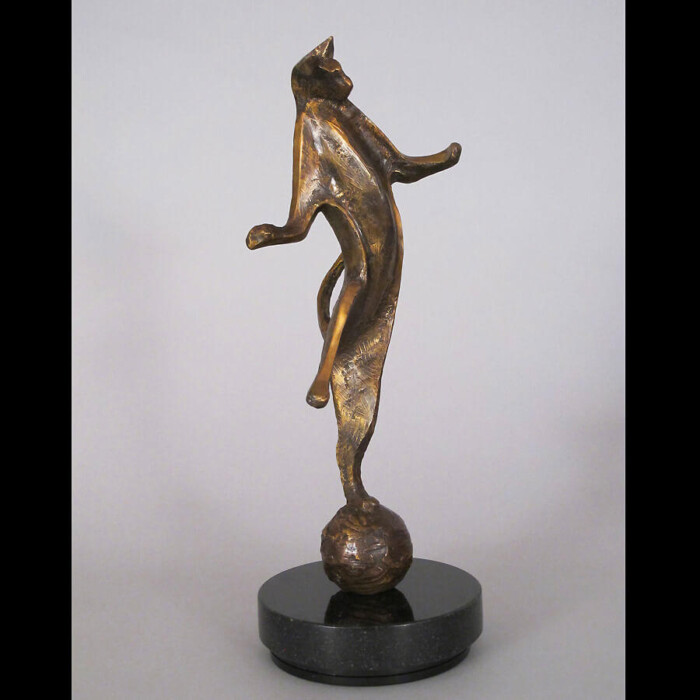 Gone Ball-istic Bronze Cat Sculpture by Laurel Peterson Gregory