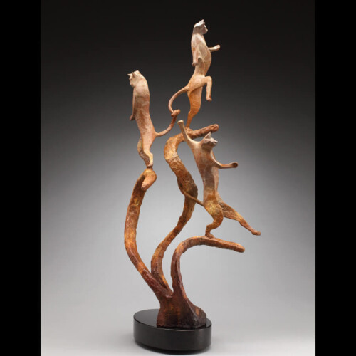 Night Moves Bronze Cat Sculpture by Laurel Peterson Gregory