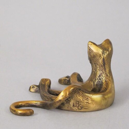 Bronze Kitty Cat Animal Sculpture Desk Buddy by Laurel Peterson Gregory