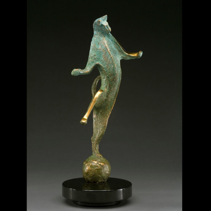 Bronze Dancing Cat Statue