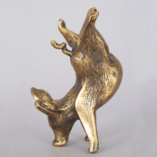 Bronze Pig Desk Buddy Sculpture Balancing on Nose by Laurel Peterson Gregory