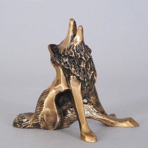 Bronze Howling Wolf Sculpture Desk Buddy by Laurel Peterson Gregory