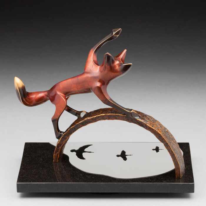 Bronze Fox Animal Statue by Laurel Peterson Gregory