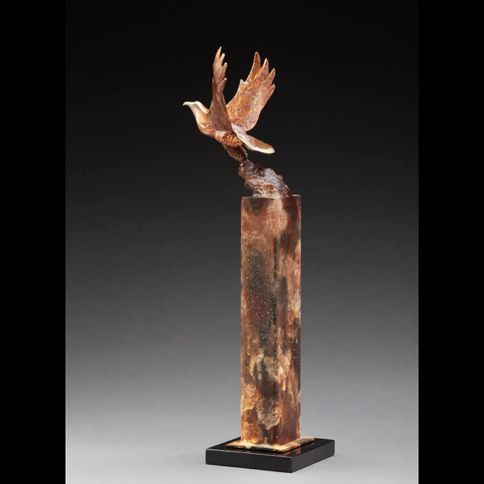 Large Bronze Eagle Scuplture on Pedestal by Laurel Peterson Gregory