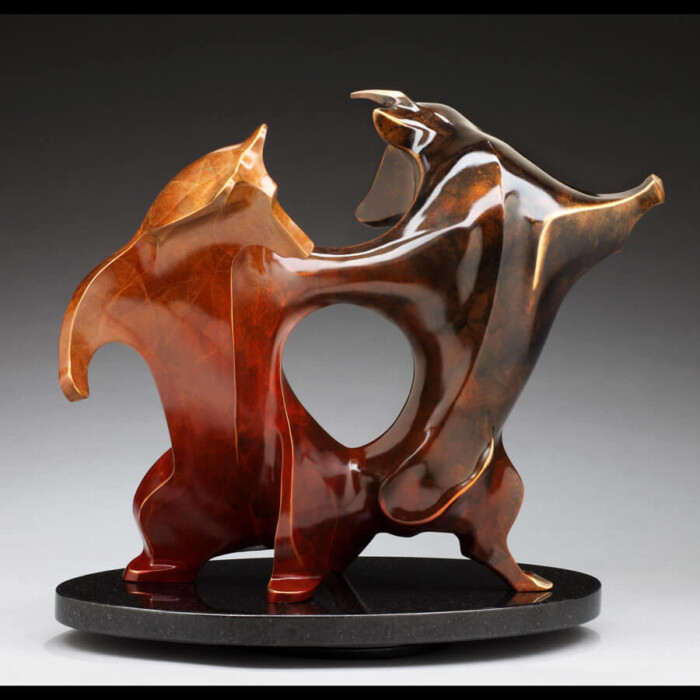 Limited Edition Bull & Bear Wall Street Bronze Sculpture by Laurel Peterson Gregory & Bear Wall Street Bronze Sculpture by Laurel Peterson Gregory