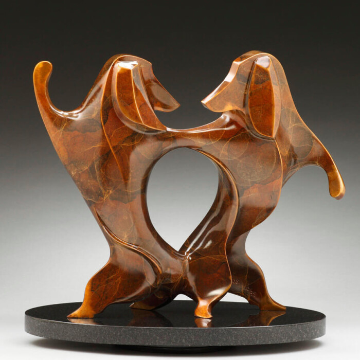 Doxie Bump Bronze Animal Dog Sculpture by Laurel Peterson Gregory
