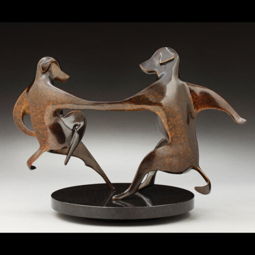 Dancing Dogs Bronze Statue