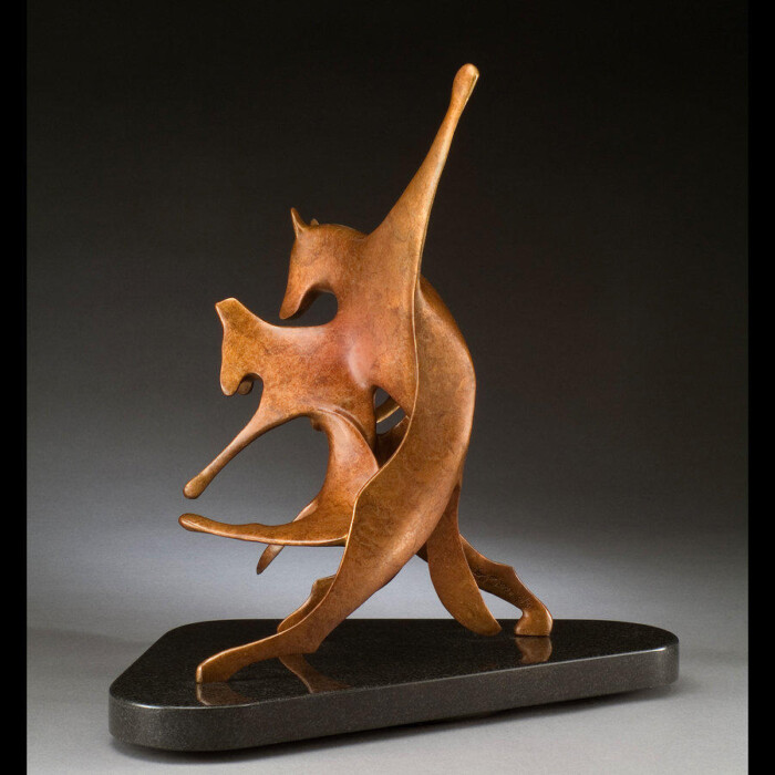 Dancing Dog Bronze Sculpture by Laurel Peterson Gregory