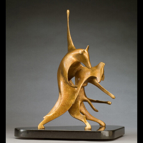 Dancing Dog Bronze Sculpture by Laurel Peterson Gregory