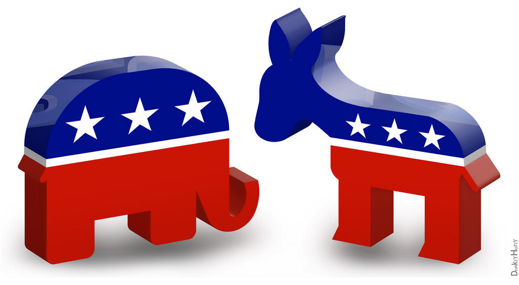 Vtg Pattern Stuffed Elephant & Donkey ~ Patriotic Democrat Republican Mascots 