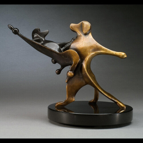 Dancing Golden Retriever & French Poodle Bronze Dog Sculpture by Laurel Peterson Gregory