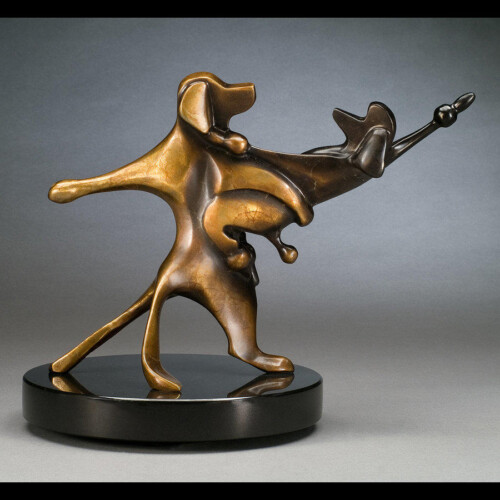 Dancing Golden Retriever & French Poodle Bronze Dog Sculpture by Laurel Peterson Gregory