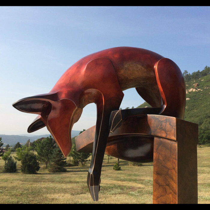 Large Within Reach Bronze Fox Outdoor Sculpture by Laurel Peterson Gregory