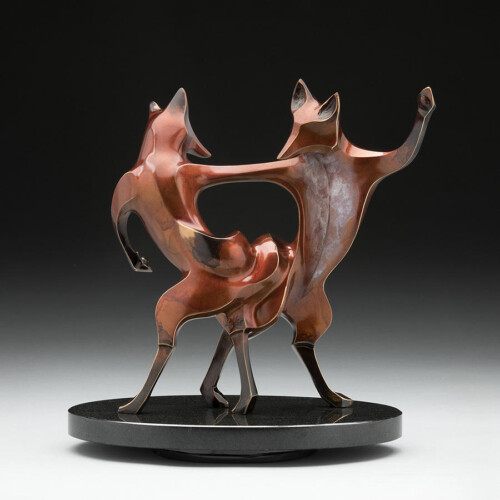 Dancing Bronze Fox Animal Sculpture by Laurel Peterson Gregory