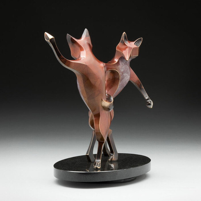 Dancing Bronze Fox Bump Animal Sculpture by Laurel Peterson Gregory