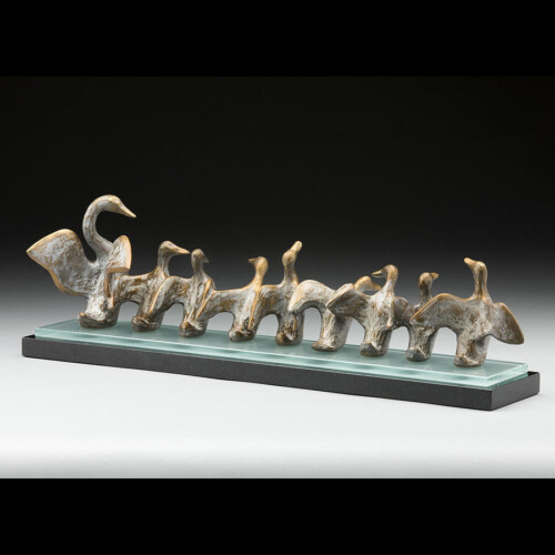 White Bronze Bird Statues Set with stand by Laurel Peterson Gregory