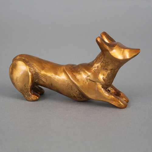 Bronze Corgi Sculpture in Hand