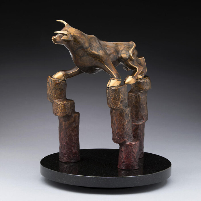 Walking Movement Bronze Bull Sculpture by Laurel Peterson Gregory
