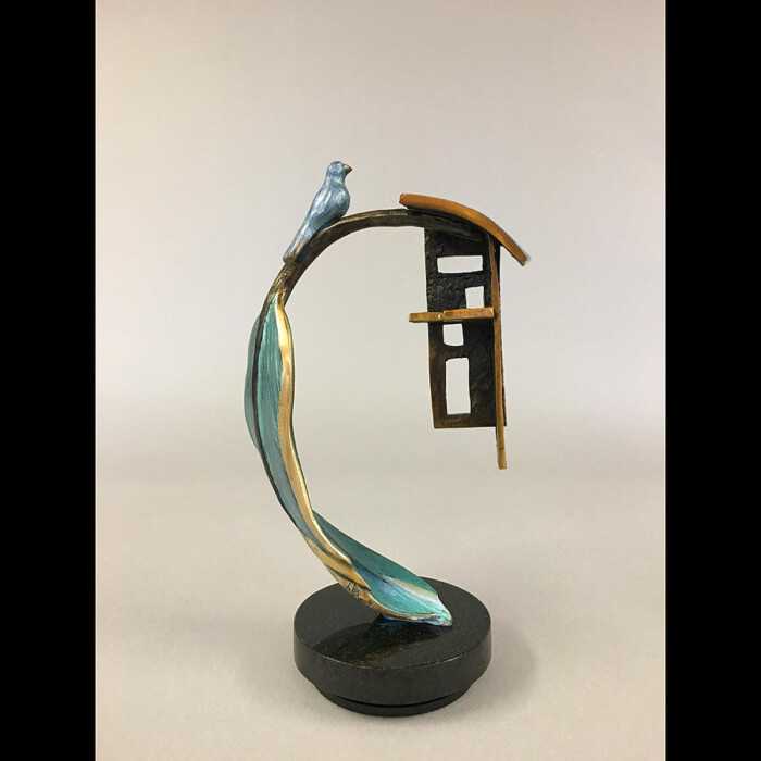 blue bronze bird statue