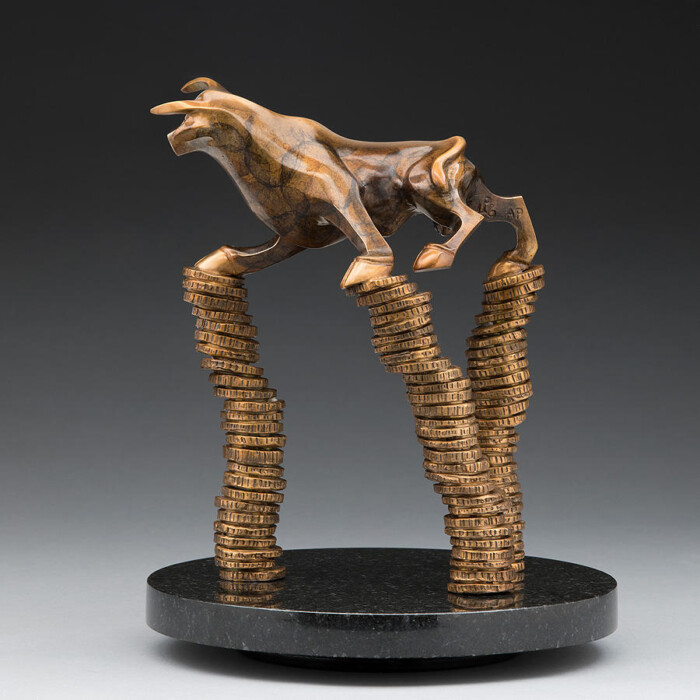 Stock Market Bronze Bull Statue Gift Size by Laurel Peterson Gregory