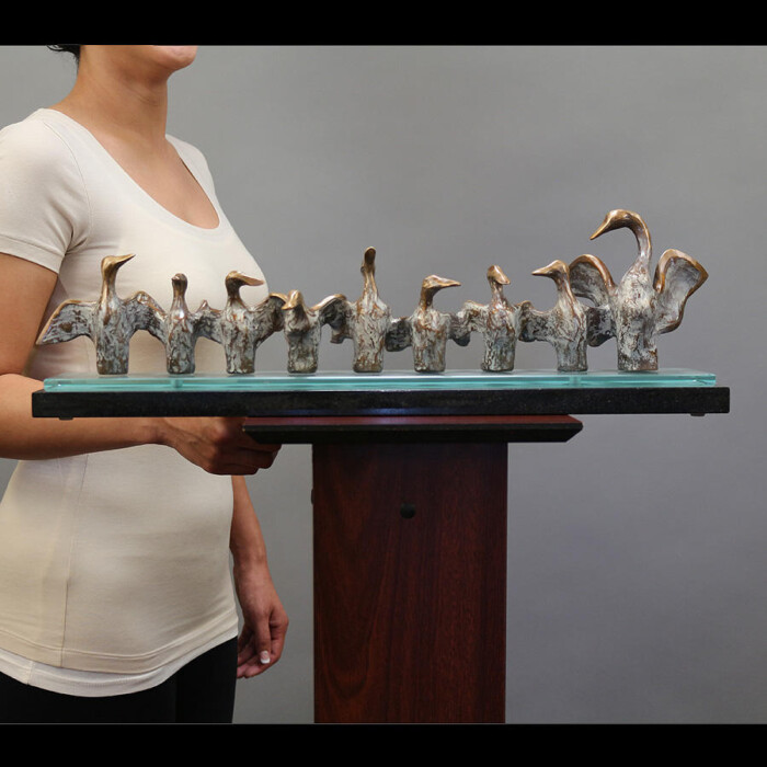 White Bronze Bird Statues Set with stand by Laurel Peterson Gregory