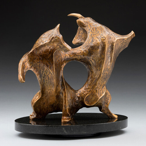 Wall Street Waltz Rustic Bronze Bull and Bear Sculpture by Laurel Peterson Gregory