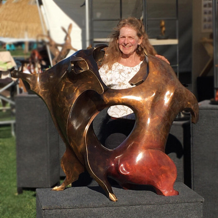 Bronze Bull and Bear Bronze Statue Dancing by Laurel Peterson Gregory